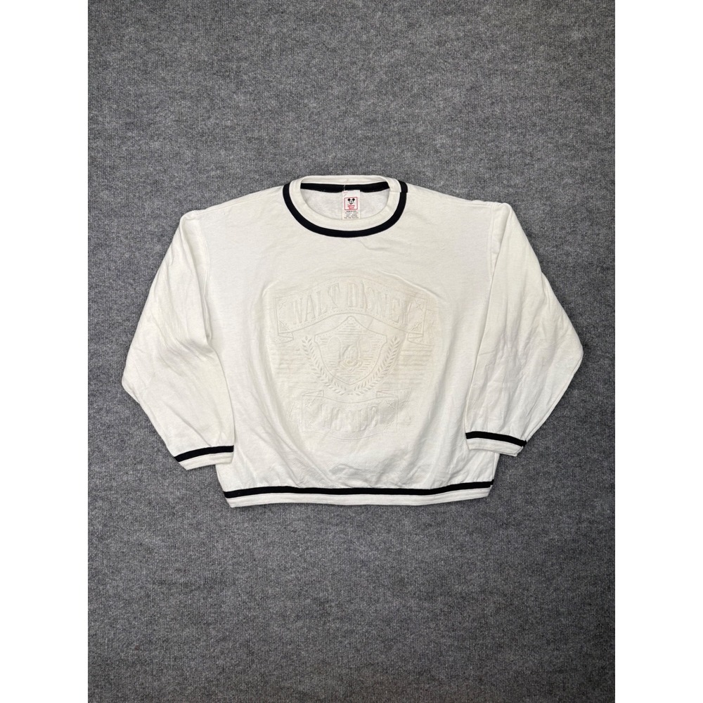 Vintage Walt Disney World Ringer Sweatshirt White Embossed Mickey Mouse SmallUSA